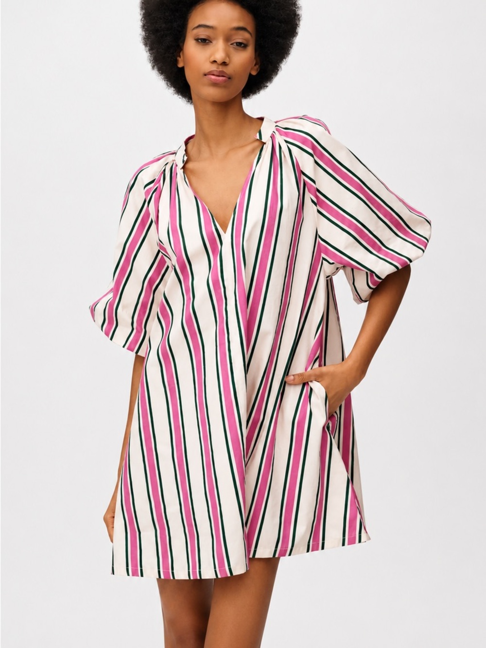 Anthropologie Bel Kazan Striped Kaftan Cotton Poplin Mini Dress Size XS Small
